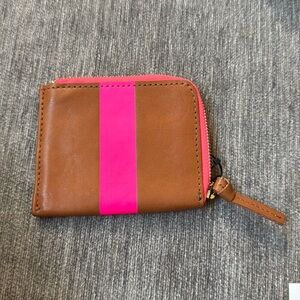 Clare V NWT corner zip wallet russet with neon pink stripe